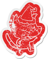 simpático peculiar dibujos animados afligido pegatina de un zorro vistiendo Papa Noel sombrero png