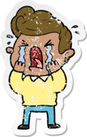 distressed sticker of a cartoon crying man png