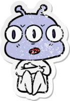 distressed sticker of a cartoon three eyed alien png