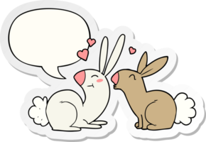 cartoon rabbits in love with speech bubble sticker png