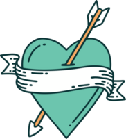 iconic tattoo style image of an arrow heart and banner png