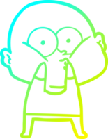 cold gradient line drawing of a cartoon bald man staring png
