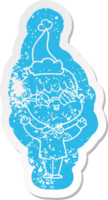 eigenzinnig tekenfilm verontrust sticker van een jongen vervelend bril vervelend de kerstman hoed png