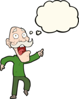 cartoon frightened old man with thought bubble png