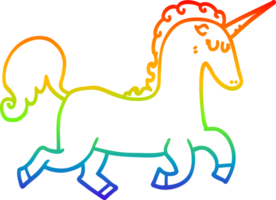 rainbow gradient line drawing of a cartoon unicorn png