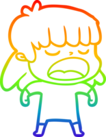 rainbow gradient line drawing of a cartoon woman talking loudly png