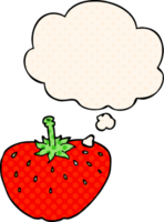 cartoon strawberry with thought bubble in comic book style png