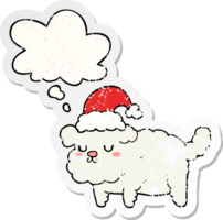 cute christmas dog with thought bubble as a distressed worn sticker png