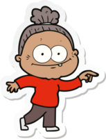 sticker of a cartoon happy old woman png