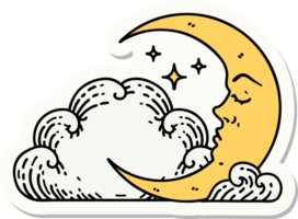 sticker of tattoo in traditional style of a crescent moon and clouds png