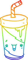 rainbow gradient line drawing of a cute cartoon soda png