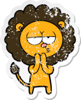 distressed sticker of a cartoon lion considering png