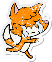 distressed sticker of a crying fox cartoon png