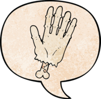 Karikatur Zombie Hand mit Rede Blase im retro Textur Stil png