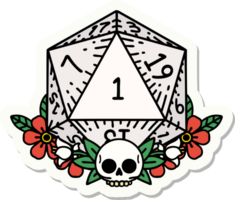 sticker of a natural one dice roll with floral elements png