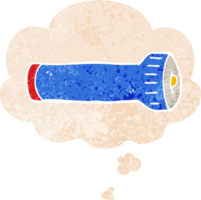 dessin animé torche avec pensée bulle dans grunge affligé rétro texturé style png