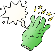 cartoon spooky magic hand with speech bubble in smooth gradient style png