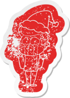 cartoon distressed sticker of a crying man wearing santa hat png
