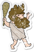 distressed sticker of a cartoon cave man png