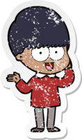 distressed sticker of a happy cartoon boy png