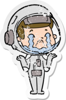 distressed sticker of a cartoon crying astronaut png