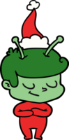 friendly line drawing of a spaceman wearing santa hat png