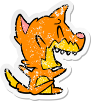 distressed sticker of a laughing fox cartoon png