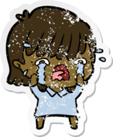 distressed sticker of a cartoon girl crying png