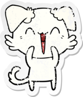 distressed sticker of a happy little dog cartoon png