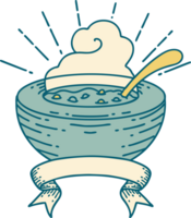 banner with tattoo style bowl of soup png