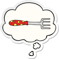 cartoon fork and thought bubble as a printed sticker png