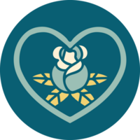 tattoo style icon of a heart and flowers png