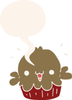 tarte de dessin animé mignon et bulle de dialogue dans un style rétro png