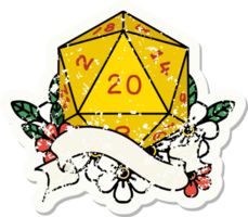 natural twenty D20 dice roll grunge sticker png