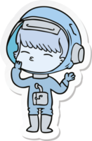 sticker of a cartoon curious astronaut wondering png