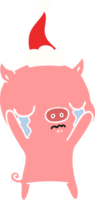ilustração de cor plana de um porco chorando usando chapéu de papai noel png