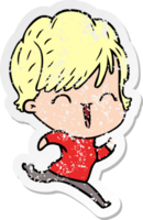 distressed sticker of a cartoon laughing woman png