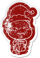 autocollant de dessin animé en détresse d'une vieille dame agacée portant un bonnet de noel png