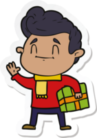 sticker van een happy cartoon man met cadeau png