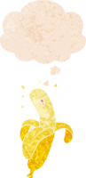 cartoon banana and thought bubble in retro textured style png