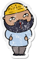 distressed sticker of a cartoon happy bearded man png