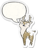 cartoon happy stag and speech bubble distressed sticker png