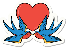 tatoeëren stijl sticker van een zwaluwen en een hart png