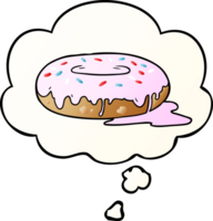 donut de dibujos animados y burbuja de pensamiento en estilo degradado suave png