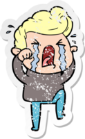 distressed sticker of a cartoon crying man png