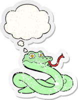 cartoon snake and thought bubble as a distressed worn sticker png