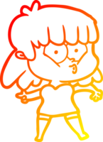 warm gradient line drawing cartoon whistling girl png