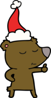 heureux dessin au trait d'un ours donnant les pouces vers le haut portant un bonnet de noel png