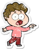 distressed sticker of a cartoon man gasping in surprise png