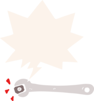 cartoon spanner turning nut and speech bubble in retro style png